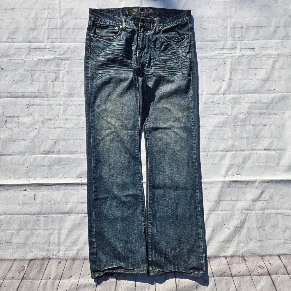 Y2k cyber grunge Helix Jeans Mens 34x34 Whiskered Distressed cross pocket